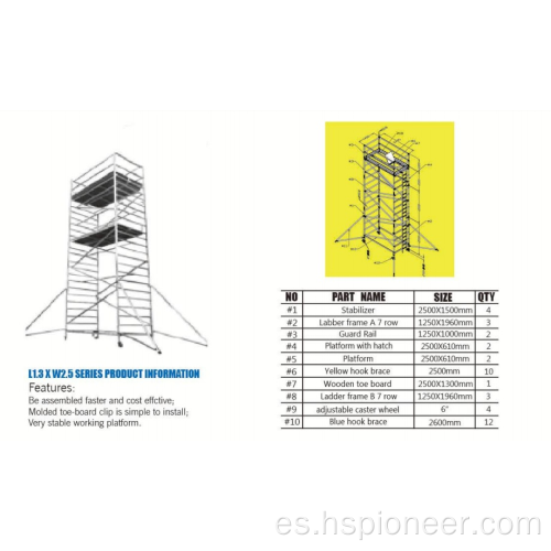 Sistema de torre de andamio de aluminio